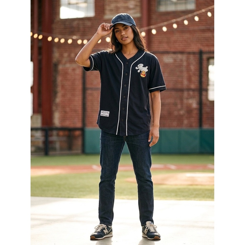 Disney Winnie the Pooh Baseball Jersey Navy Blue 100 Acre Athletic‎ Dept Medium